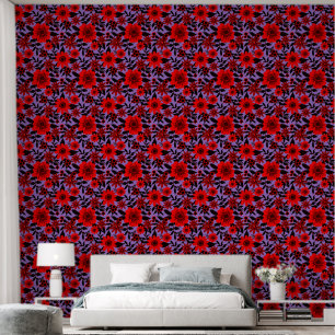 Fantasy Red and Purple Jungle Floral Wallpaper