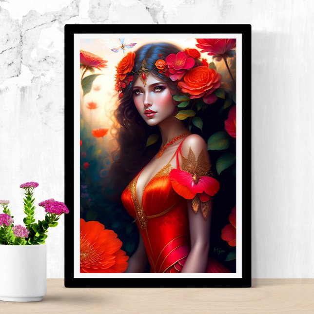 Fantasy Red Fairy Red Flowers Poster (Creator Uploaded)