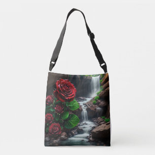 Fantasy red roses and waterfalls crossbody bag