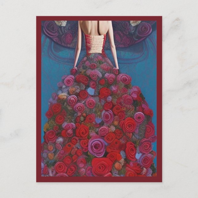 Fantasy Red Roses Wedding Dress Goth Bride Diva Postcard (Front)