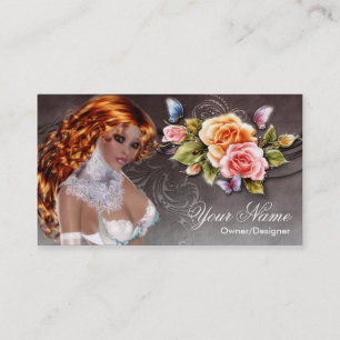 Fantasy Redhead Rose Woman Business Card 2