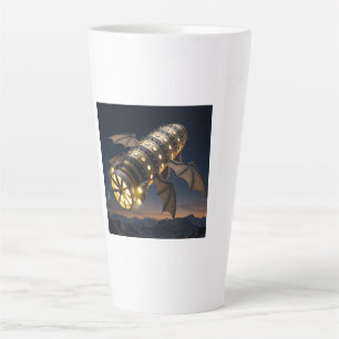 Fantasy Retro Spaceship With Dragon Wings And Prop Latte Mug