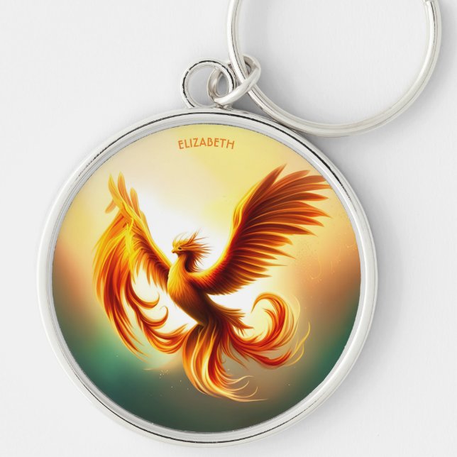 Fantasy Rising Golden Phoenix Art Deco Style Key Ring (Front)