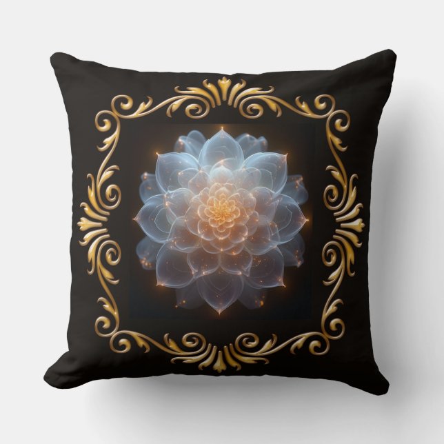 Fantasy Romantic Flower and Gold Frame Cushion (Front)