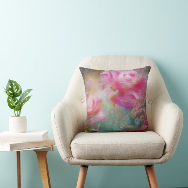 Fantasy Roses Painted In Pink Vintage Botanical Cushion (Chair)