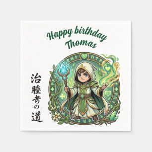 Fantasy RPG Healer Anime Chibi Gamer Birthday Napkin