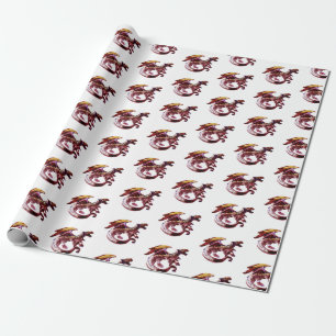 Fantasy Ruby Red Dragon White Background Mythical Wrapping Paper