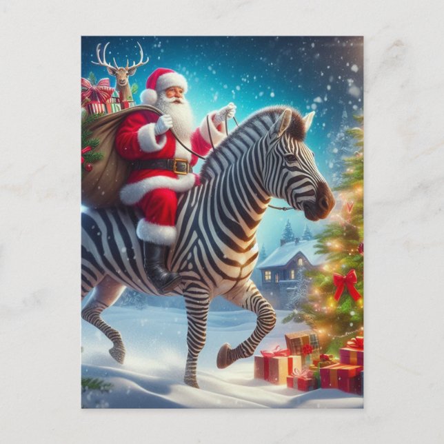 Fantasy Santa and a Zebra Postcard (Front)