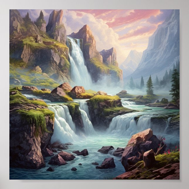 Fantasy scene of waterfall poster (Front)