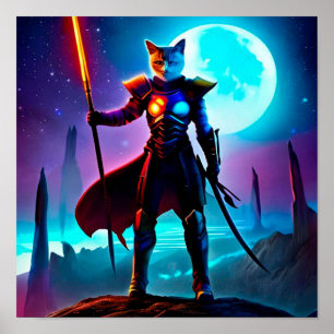 Fantasy Sci-fi Cat Warrior Digital Art Poster