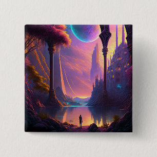Fantasy Science Fiction Landscape 15 Cm Square Badge
