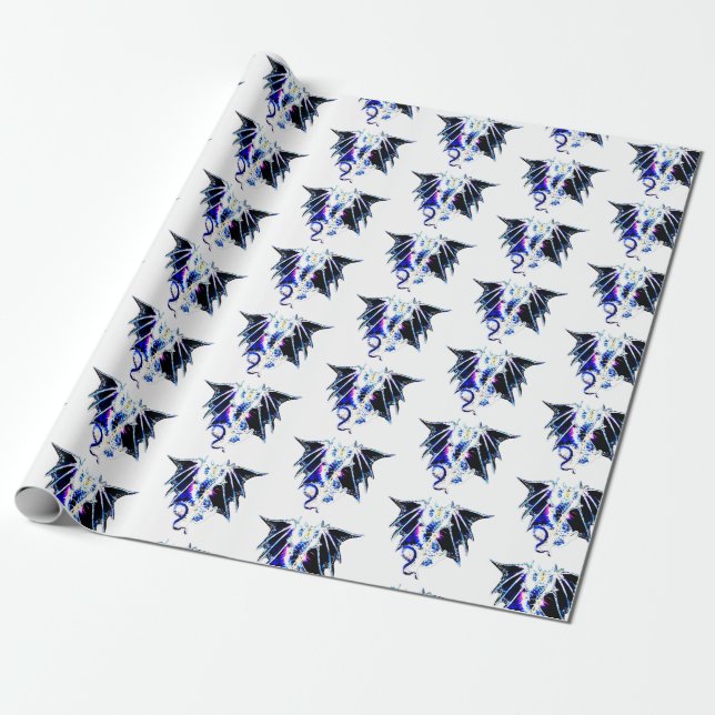 Fantasy Sea Beast Dragon White Background Art Wrapping Paper (Unrolled)