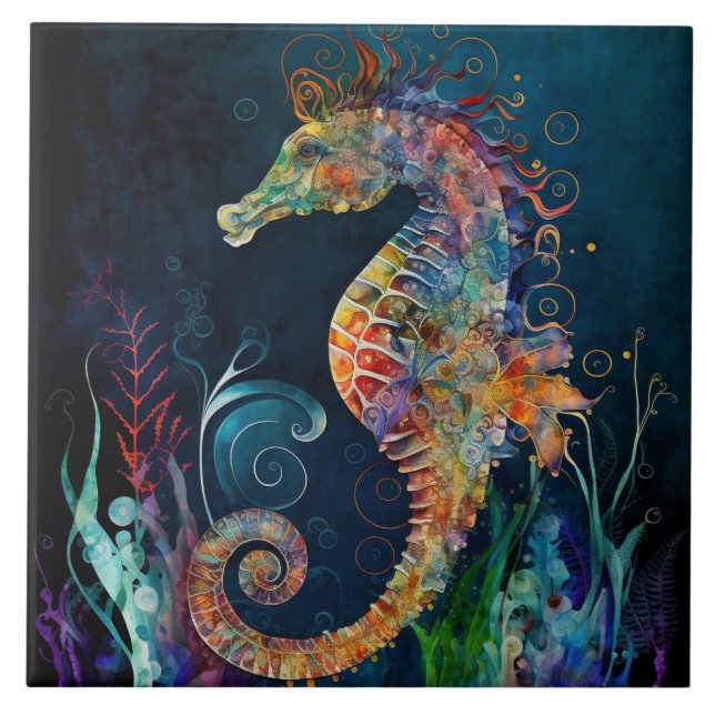 Fantasy Seahorse Watercolor Tile (Front)