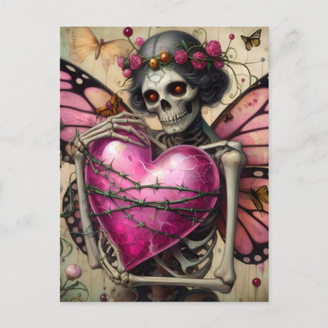 Fantasy Skeleton With Barbed Wire Heart  Postcard (Front)