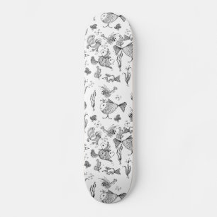 Fantasy sketched fishes creachers plants leaves se skateboard