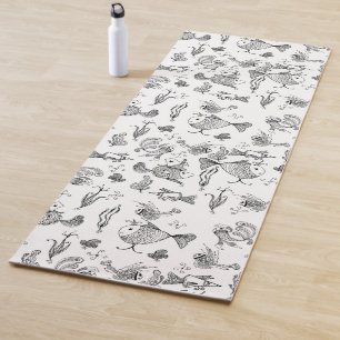 Fantasy sketched fishes creachers plants leaves se yoga mat
