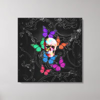 Fantasy skull and coloured butterflies