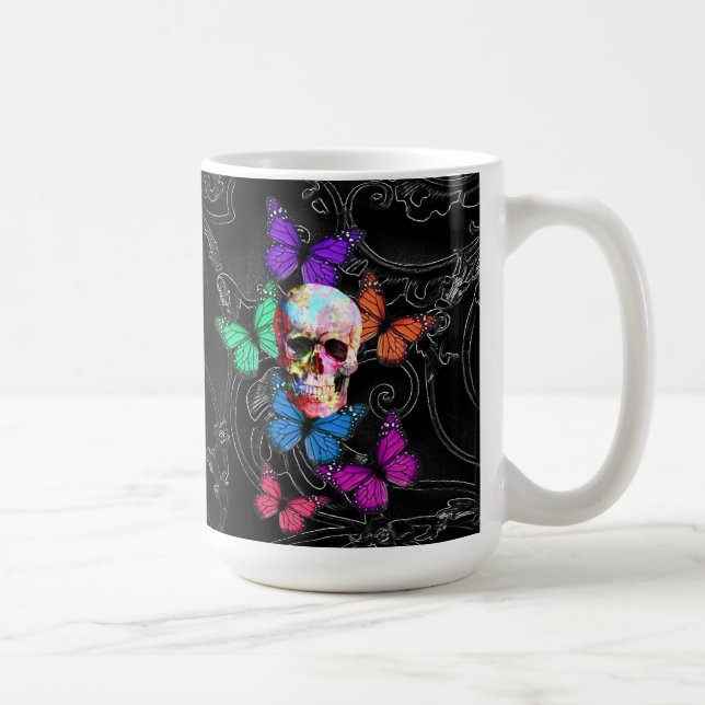 Fantasy skull and coloured butterflies coffee mug (Right)