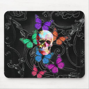 Fantasy skull and coloured butterflies mouse pad