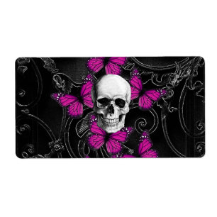 Fantasy skull and hot pink butterflies