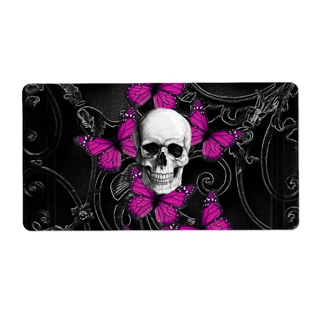 Fantasy skull and hot pink butterflies (Front)