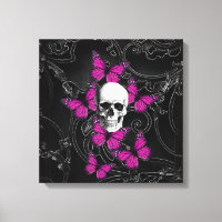 Fantasy skull and hot pink butterflies