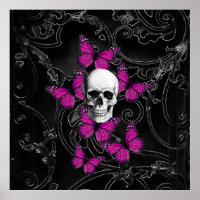 Fantasy skull and hot pink butterflies