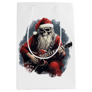 Fantasy Skull Skeleton Santa Playing Guitar Night Medium Gift Bag