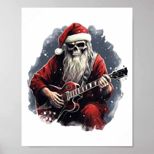 Fantasy Skull Skeleton Santa Playing Guitar Night Poster (Front)