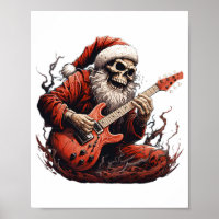 Fantasy Skull Skeleton Santa Playing Guitar Woods