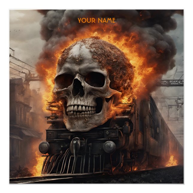 Fantasy Skull Train Flames Wreck Poster (Front)