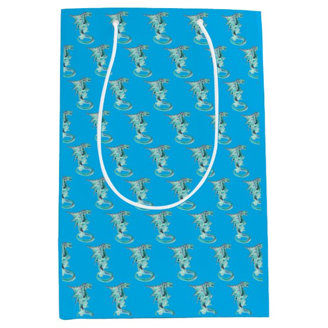 Fantasy Sky Blue Dragon Blue Mythical Creature   Medium Gift Bag (Front)