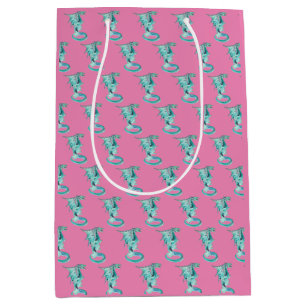 Fantasy Sky Blue Dragon Pink Medium Gift Bag