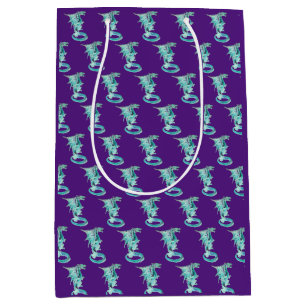 Fantasy Sky Blue Dragon Purple Medium Gift Bag