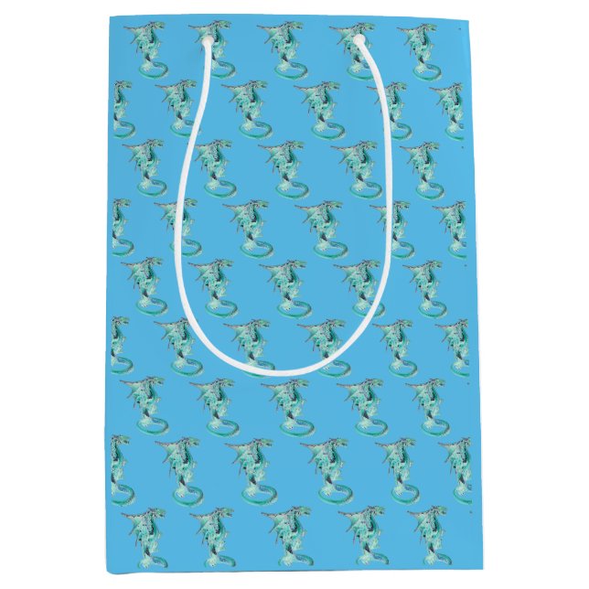 Fantasy Sky Blue Dragon Sky Blue Mythical Creature Medium Gift Bag (Front)