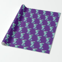 Fantasy Sky Blue Dragon Wrapping Paper Purple