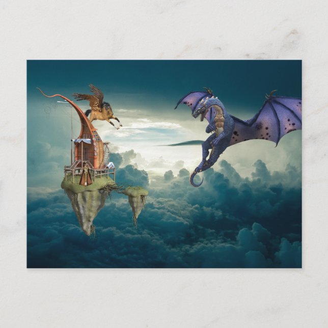 Fantasy Sky Dragon Pegasus Postcard (Front)