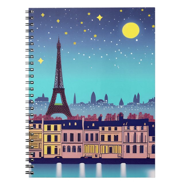 Fantasy Skyline of Paris Under the Stars Notebook (Front)