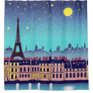 Fantasy Skyline of Paris Under the Stars Shower Curtain