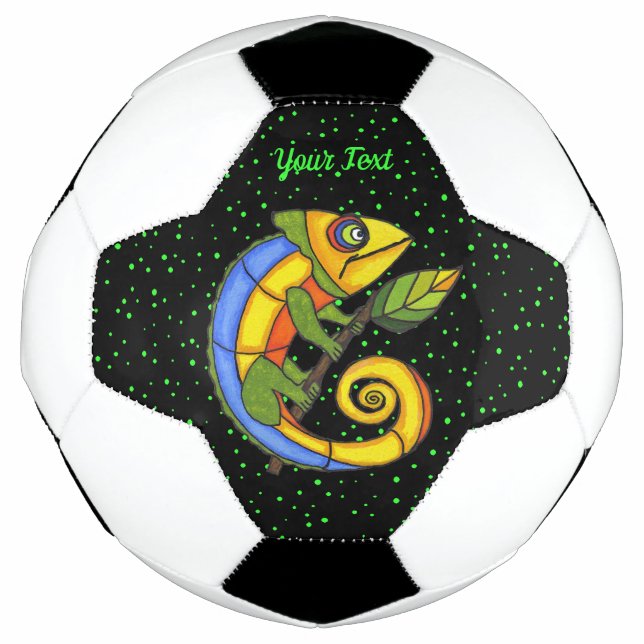 Fantasy Smiling Brightly Coloured Lizard Leaf Dots Soccer Ball (Front)