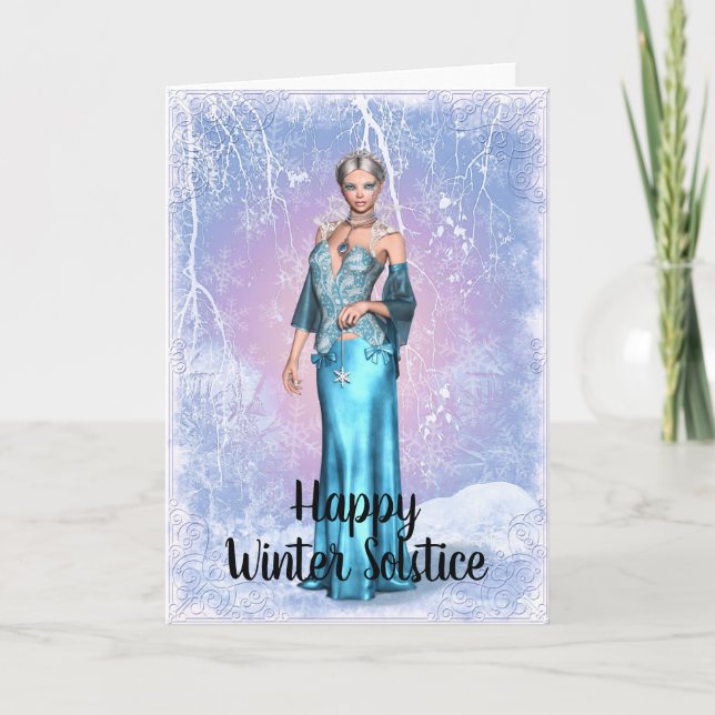Fantasy Snowflake Woman Winter Solstice Card (Front)