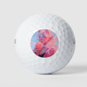Fantasy Soft Pink Ice Cream Anime Girl Golf Balls