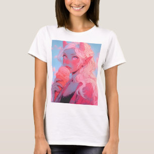 Fantasy Soft Pink Ice Cream Anime Girl T-Shirt