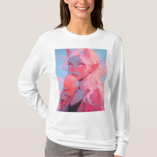 Fantasy Soft Pink Ice Cream Anime Girl T-Shirt