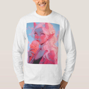 Fantasy Soft Pink Ice Cream Anime Girl T-Shirt