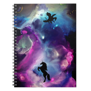 Fantasy Space Nebula Unicorn Dragon Pink blue Notebook