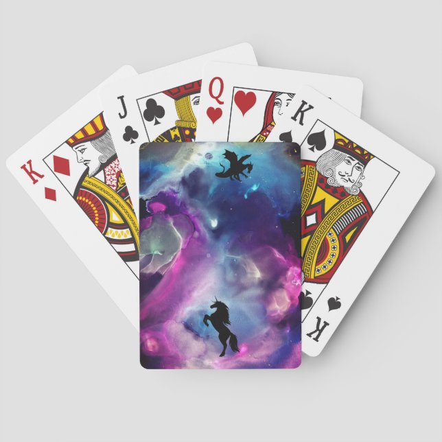 Fantasy Space Nebula Unicorn Dragon Pink blue   Playing Cards (Back)