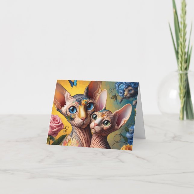 Fantasy Sphynx Cat and Kitten Card (Front)