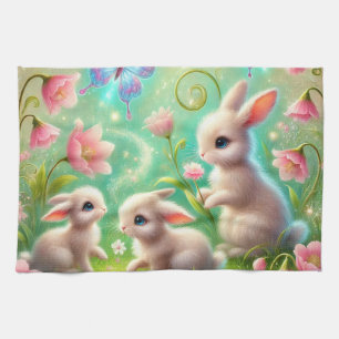 Fantasy Spring Bunny Garden Tea Towel