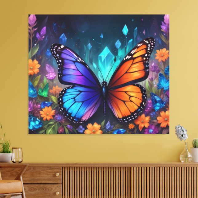Fantasy Spring Garden Crystals Monarch Butterfly Canvas Print (Insitu(LivingRoom))
